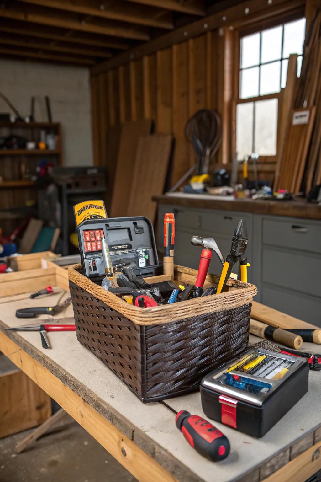 Help dad tackle his projects with a handyman's toolbox basket.