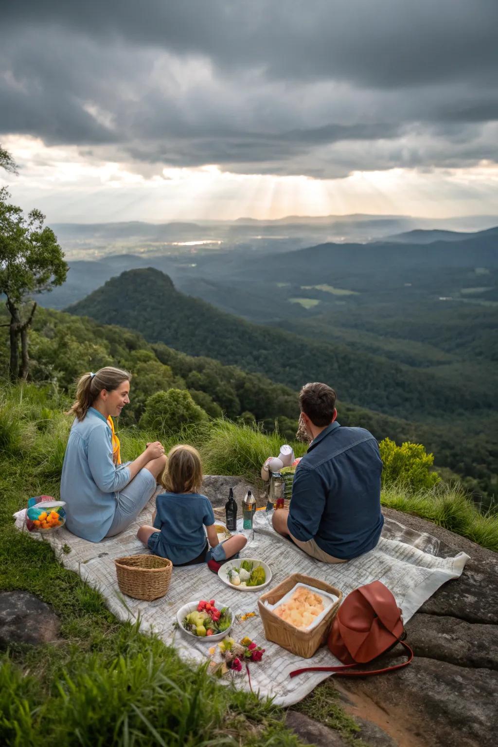 Enjoying a family hike with a rewarding view