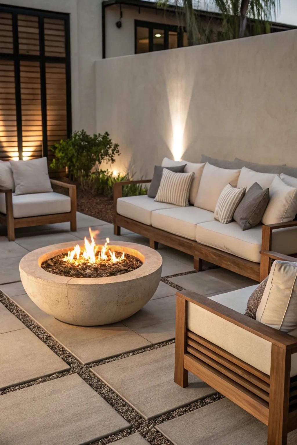 Symmetrical sofas bring a sense of harmony to your fire pit area.