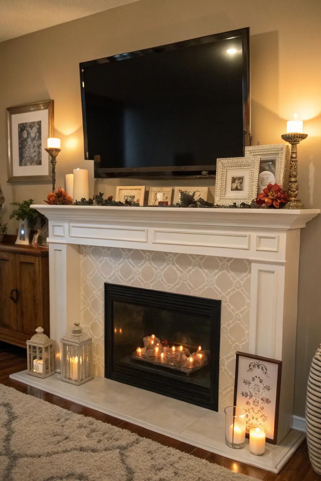 A faux mantel adds charm and functionality.