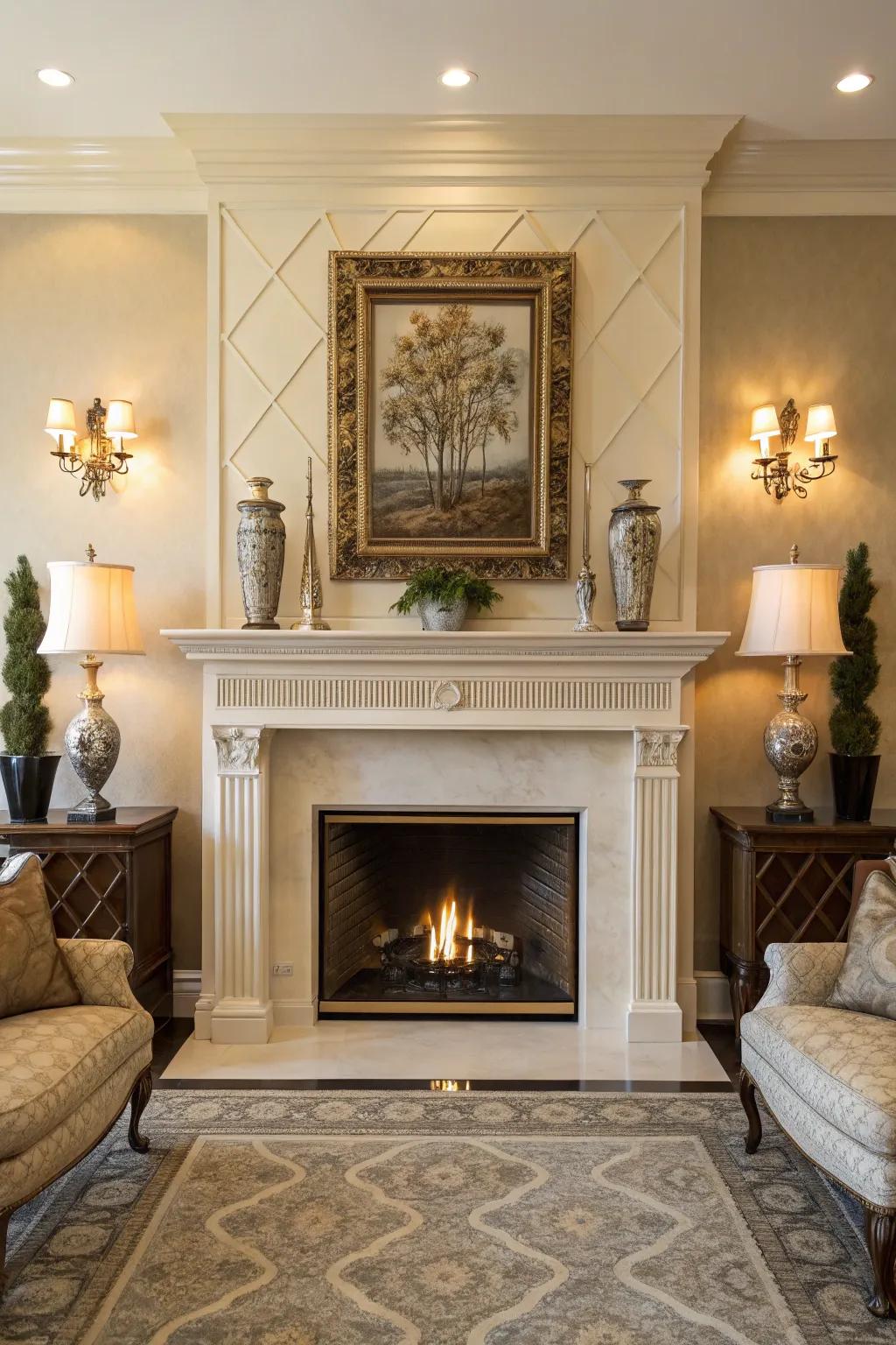 Symmetrical arrangements can create a clean and elegant mantel display.