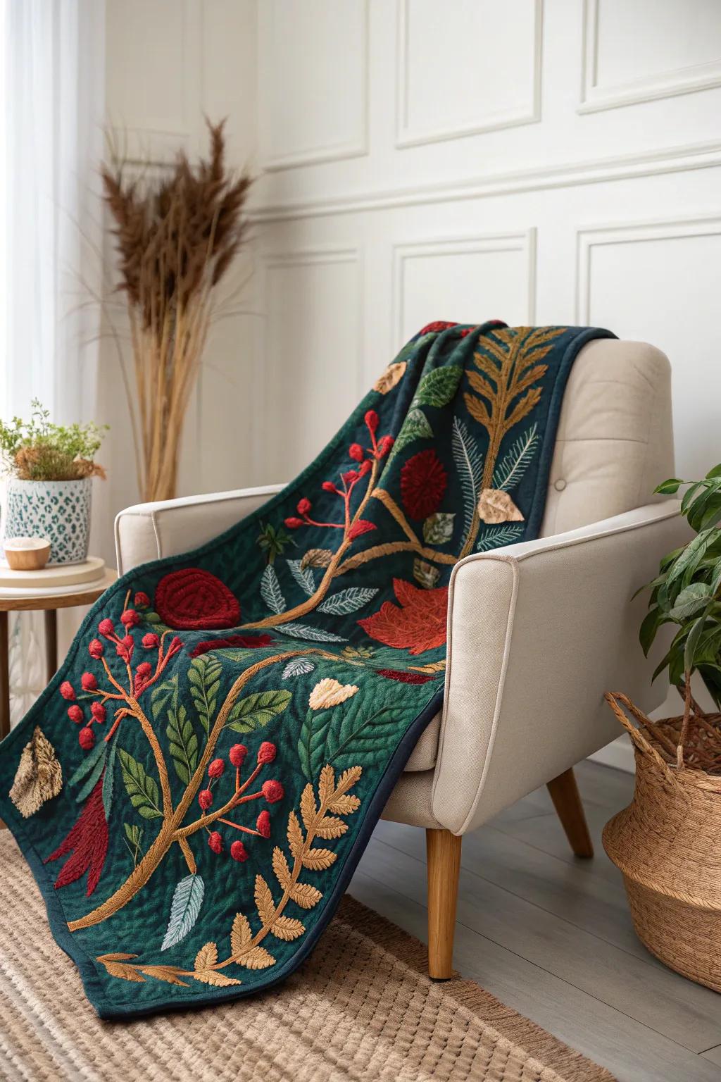 Wrap yourself in warmth and style with a nature-inspired fleece quilt that adds a splash of color to any minimalist space.