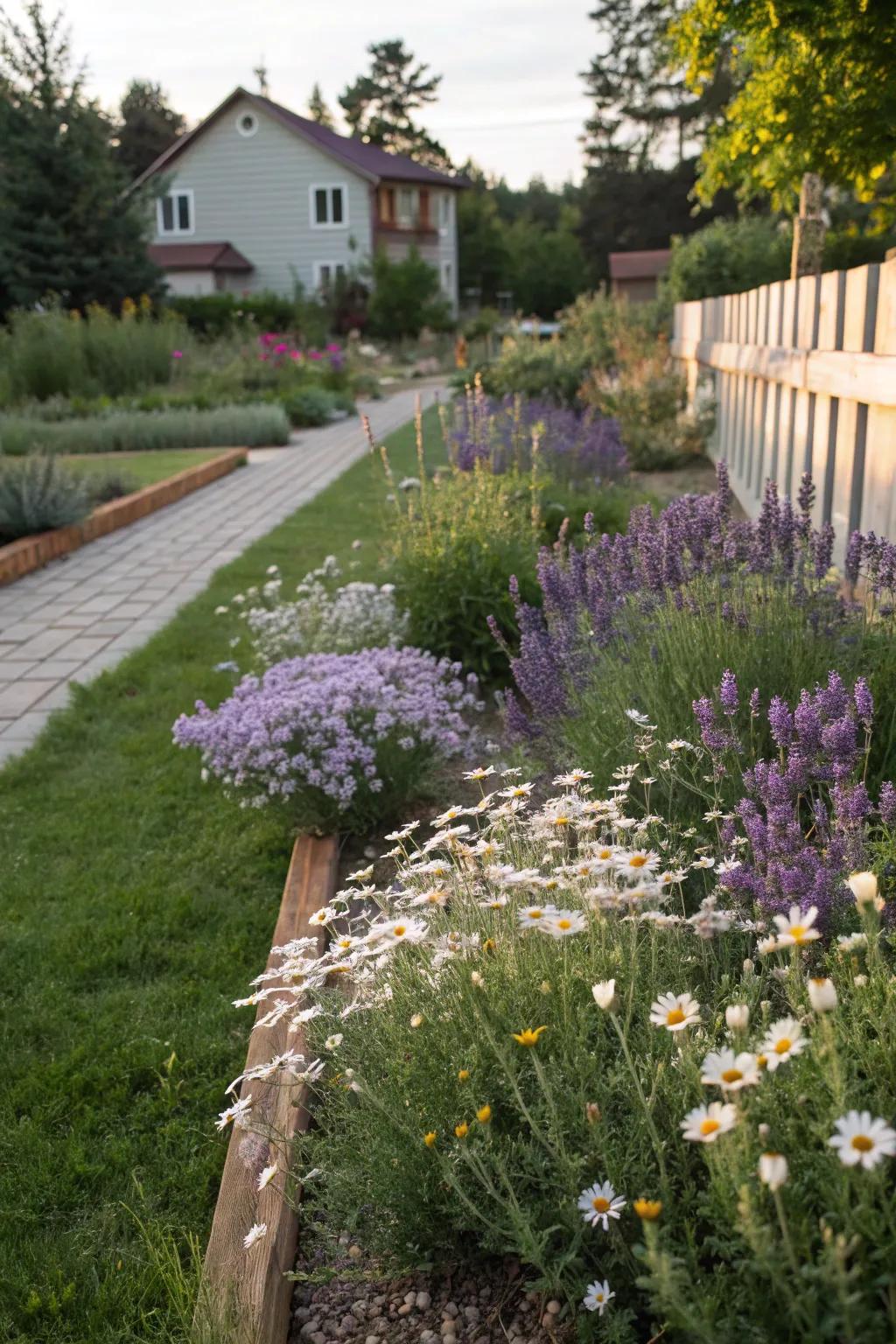 A fragrant herb garden bed filled with blooms.