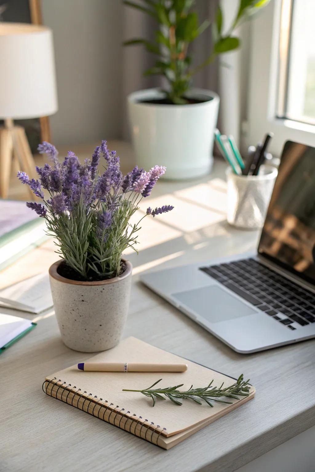 Lavender brings a touch of scented serenity to workspaces.