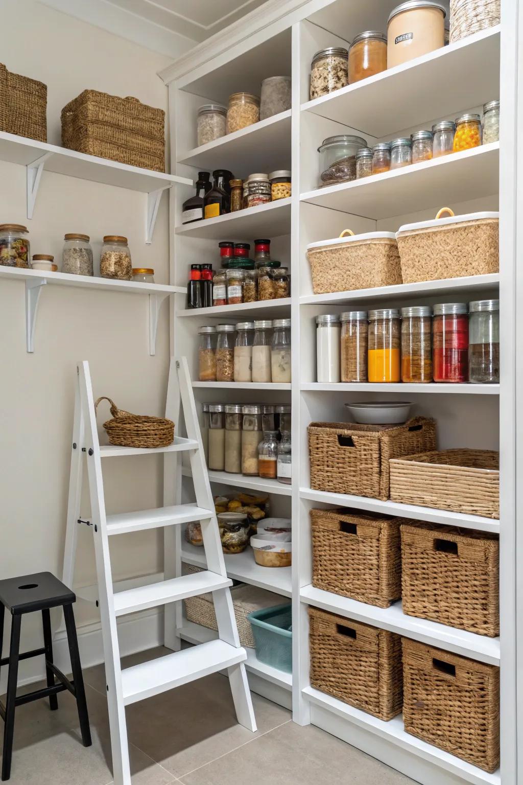 Tall shelves maximize vertical storage space efficiently.