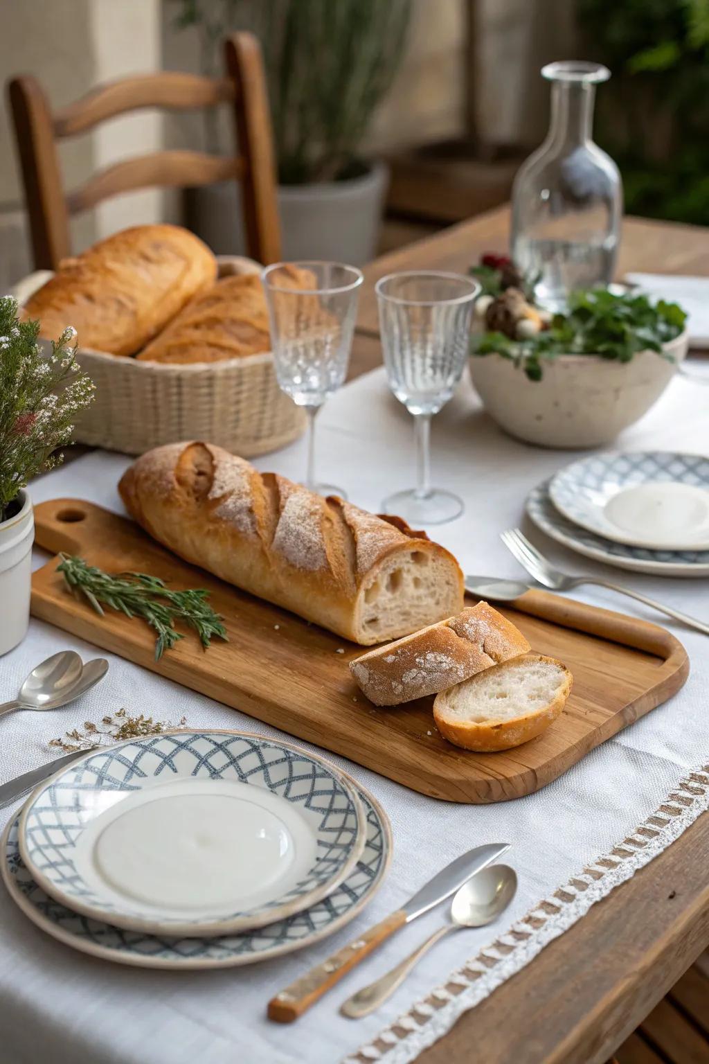 Rustic wooden elements bring warmth and authenticity to a French table setting.