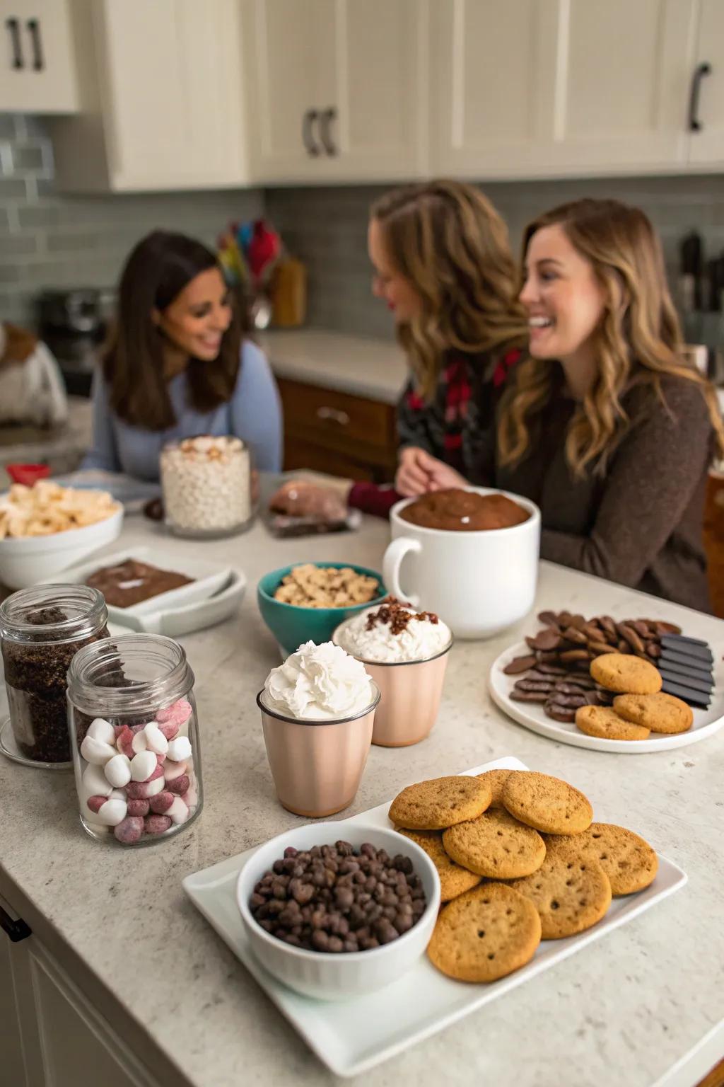 A hot cocoa and cookie bar brings warmth and sweetness to Friendsmas.