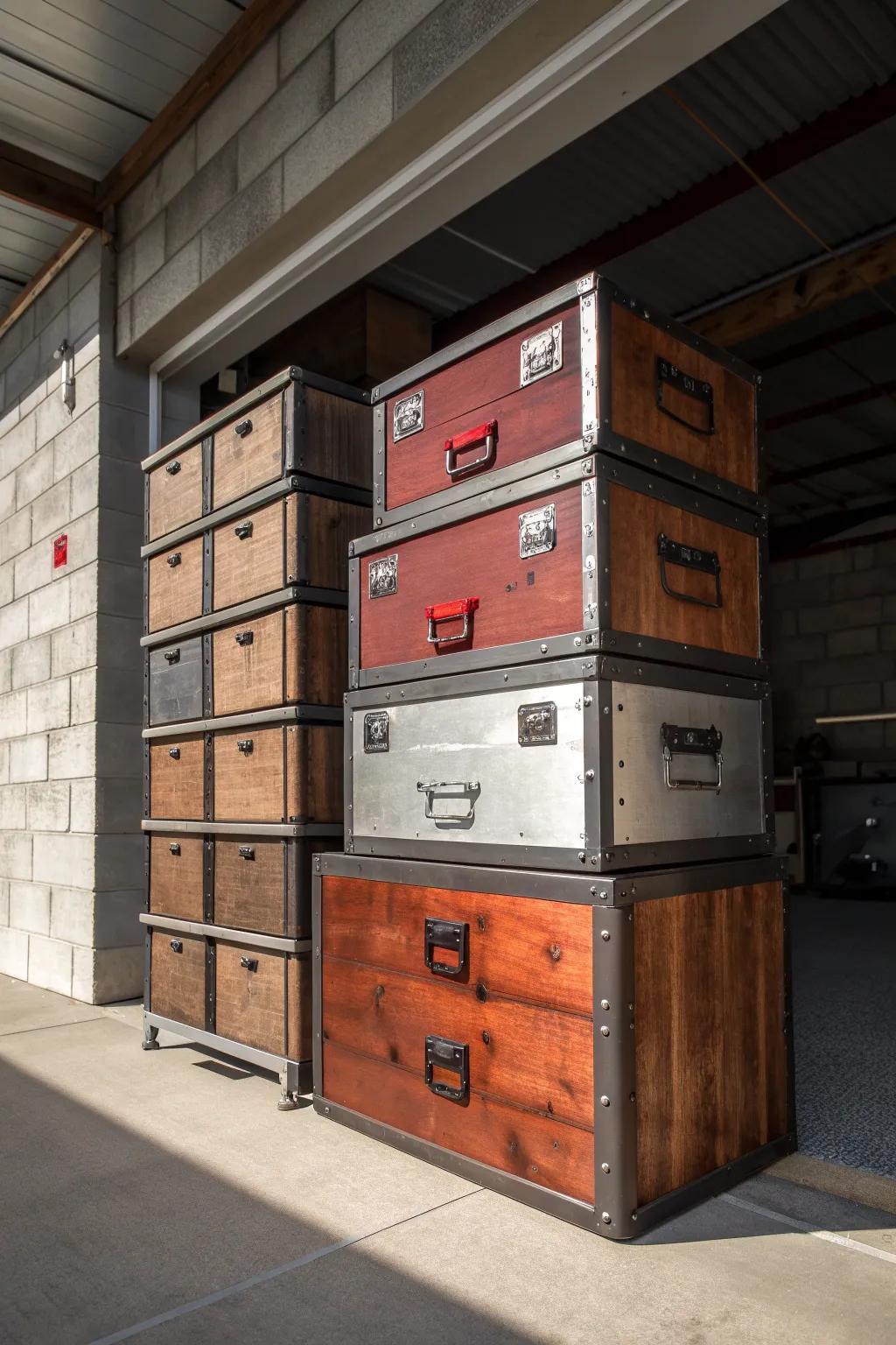 Maximize your garage space with these stylish and functional stackable bins, perfect for the modern craftsman.