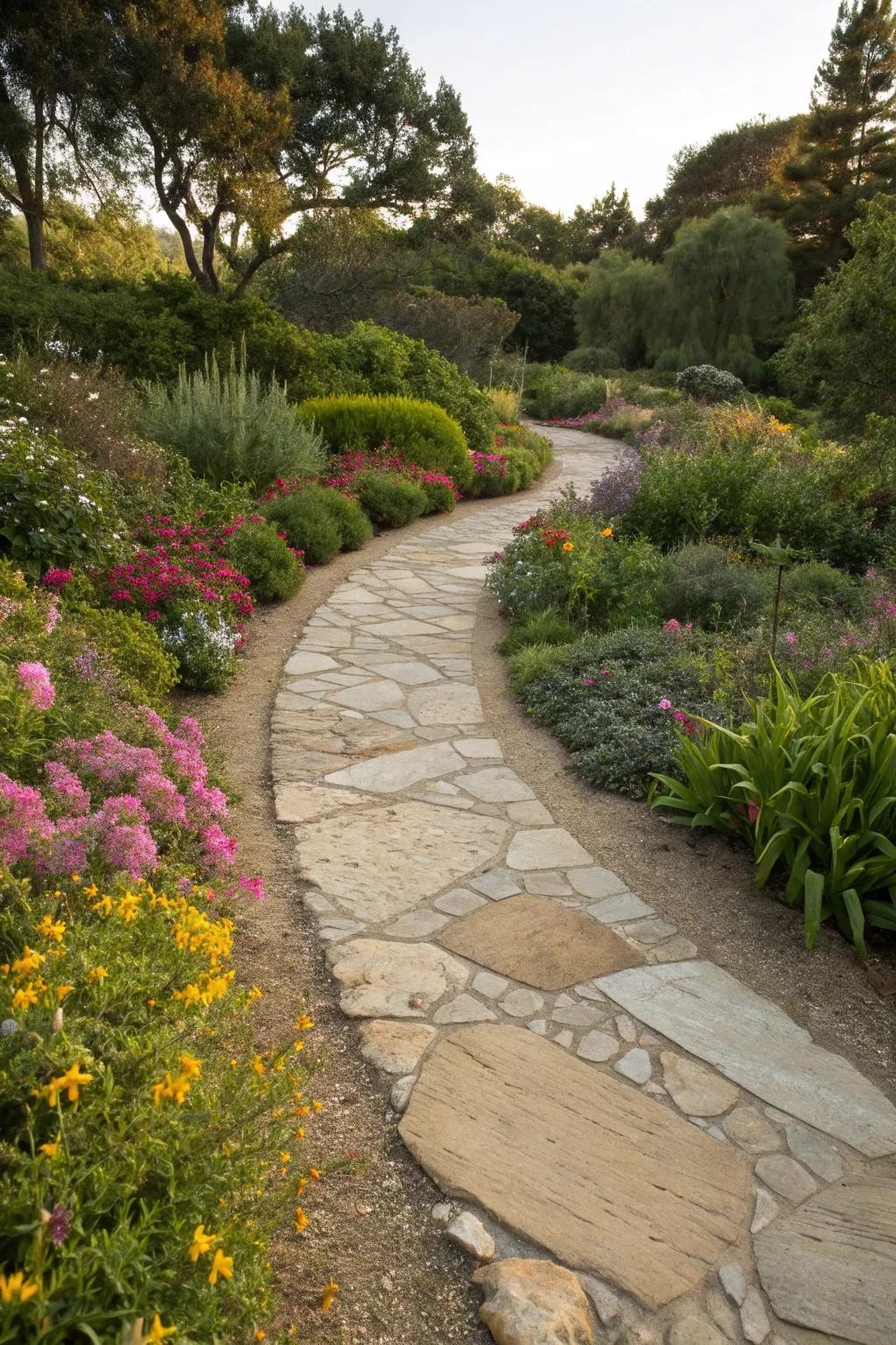 Textured flagstone and decomposed granite path.