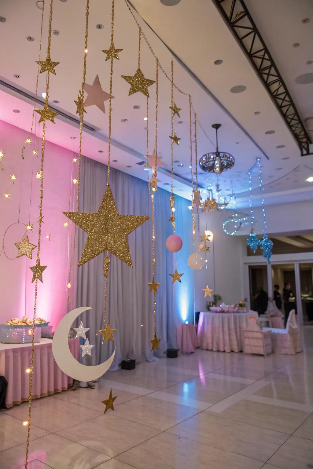 A magical 'Twinkle, Twinkle Little Star' gender reveal setting.