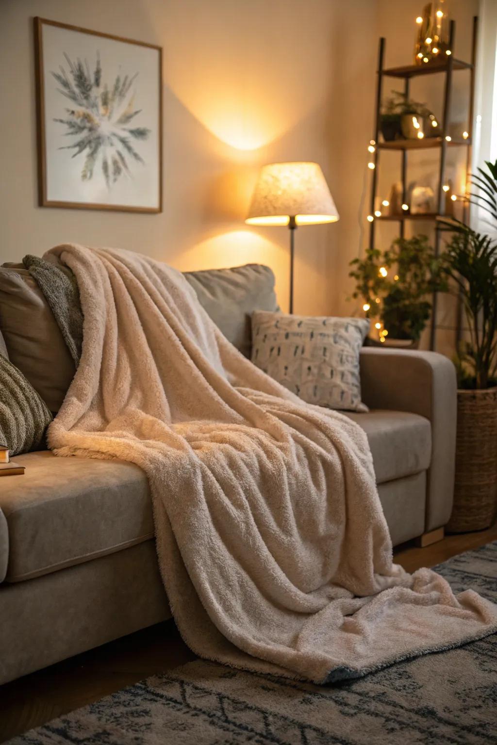 A cozy blanket adds warmth and comfort.