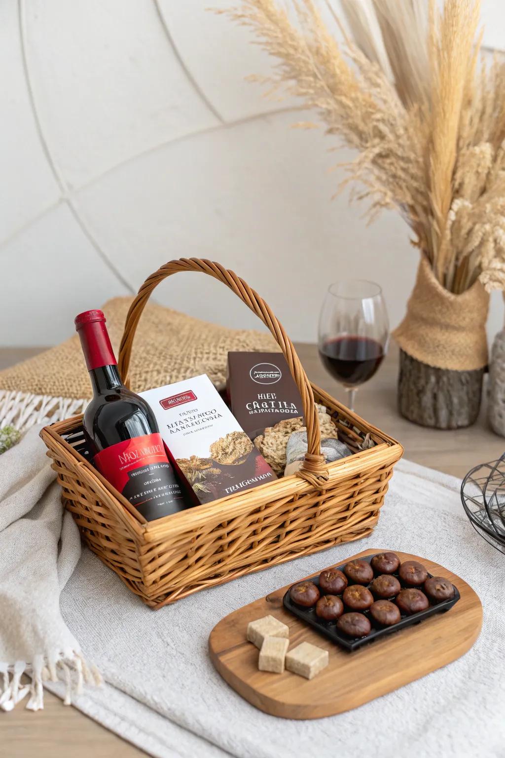 Elevate your gifting game with a Wine and Dine basket, where elegance meets indulgence.