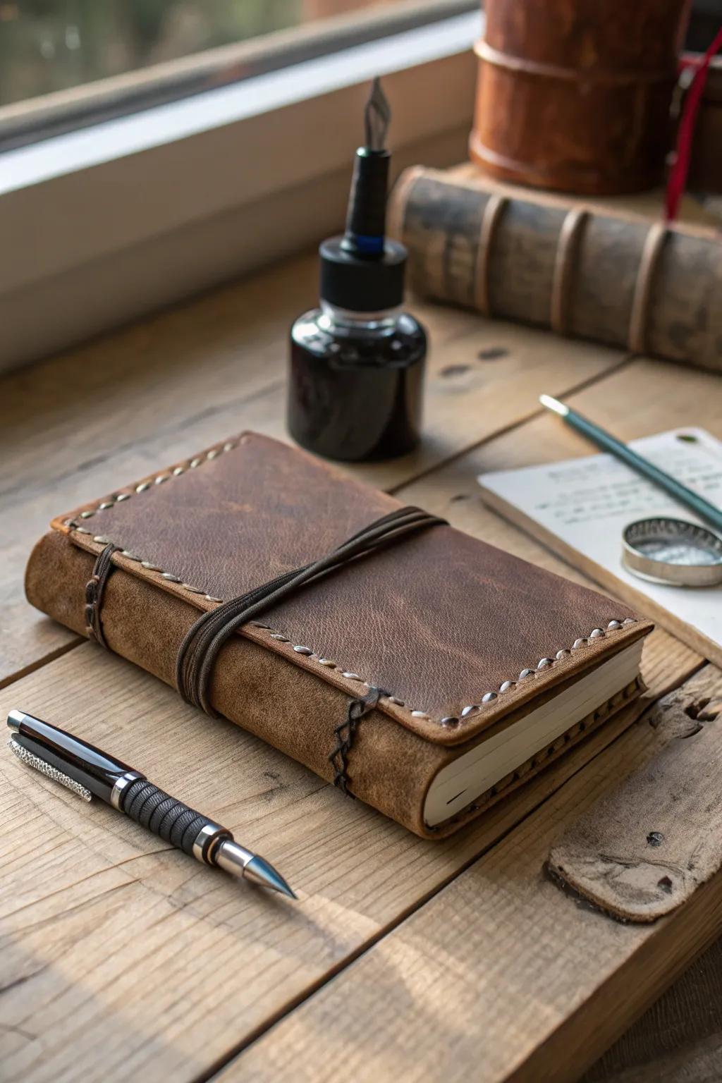 A handcrafted leather journal is both a practical and sentimental gift.