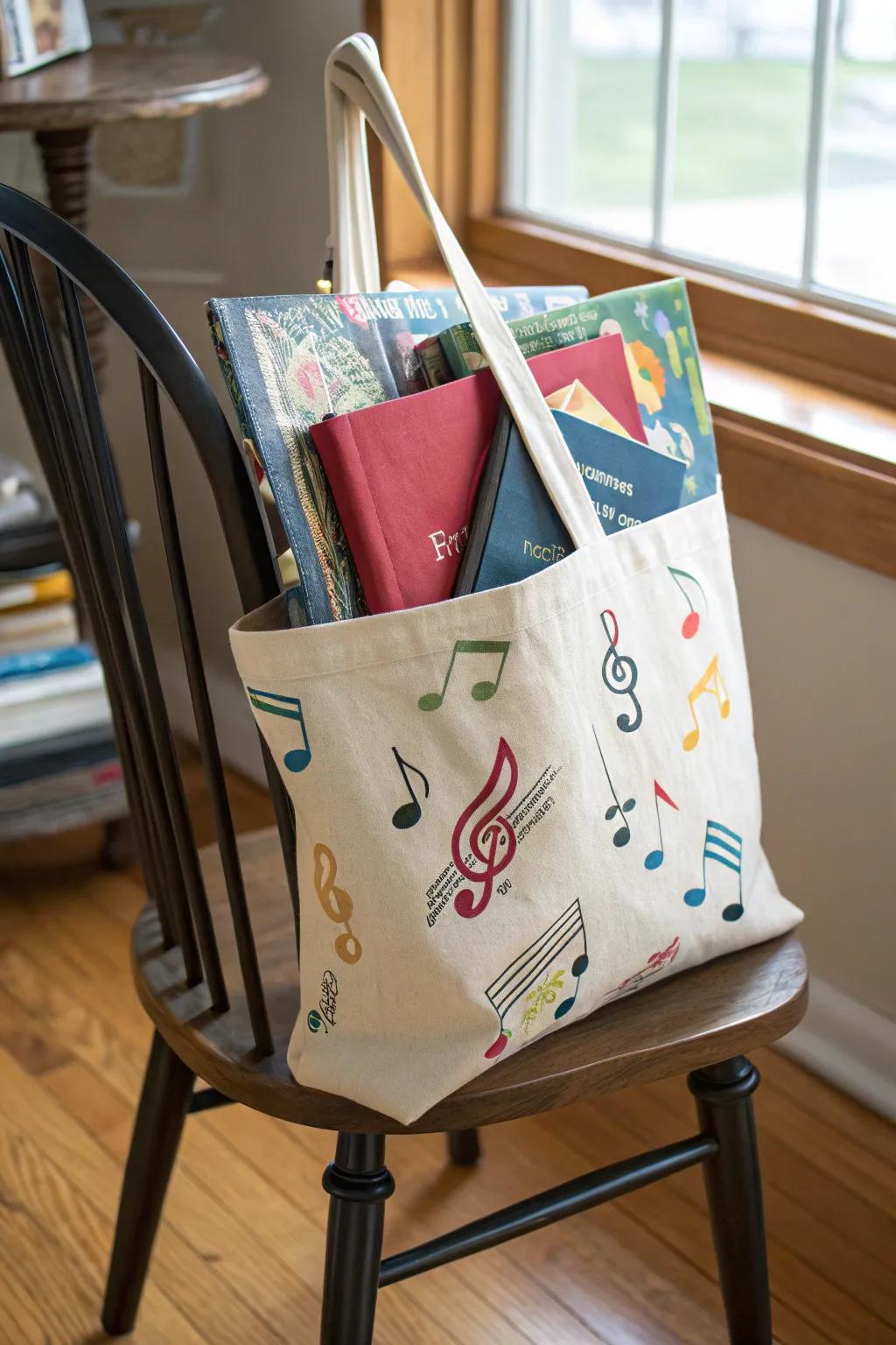 Carry your essentials in style with a music-themed tote.