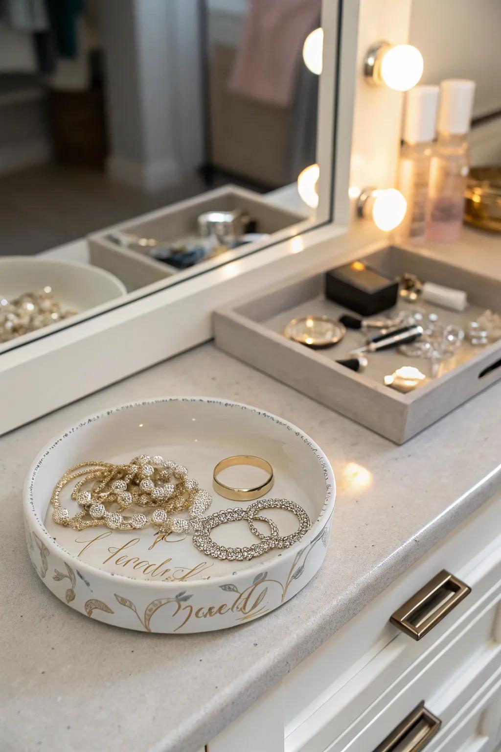 A personalized jewelry dish, perfect for her cherished pieces.