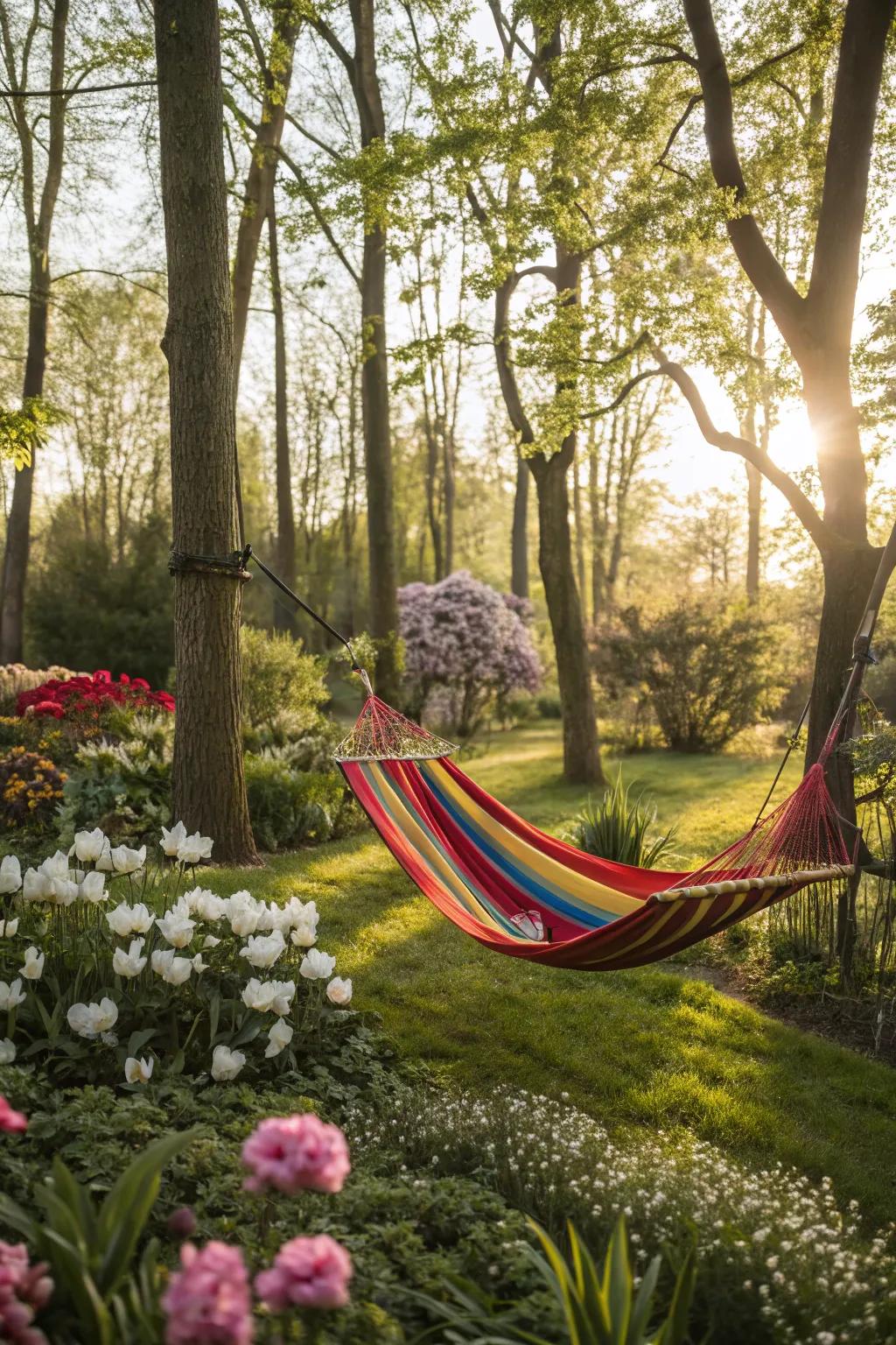 Relax together in a hammock built for two.