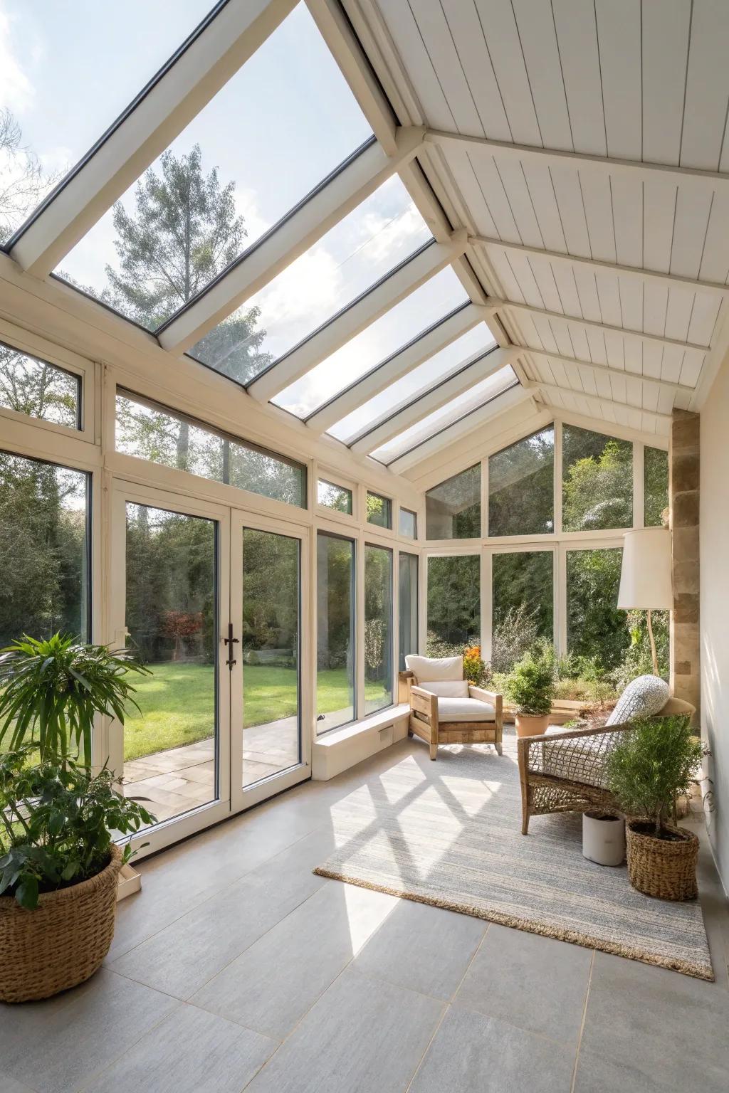 A studio sunroom blends seamlessly with the outdoors.