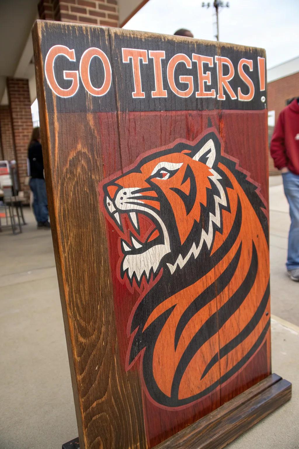 Unleash your school spirit with a handcrafted 'Go Tigers!' sign that roars with pride.