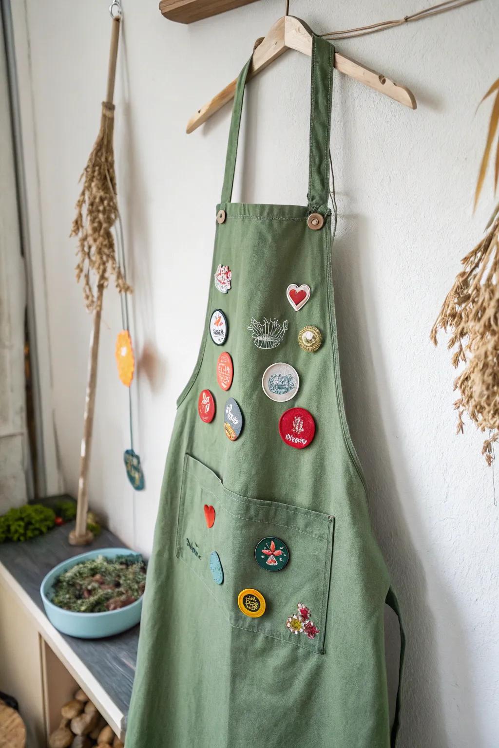 Transform your apron into a vibrant display of memories and achievements. #MinimalistBoho #BadgeDisplay