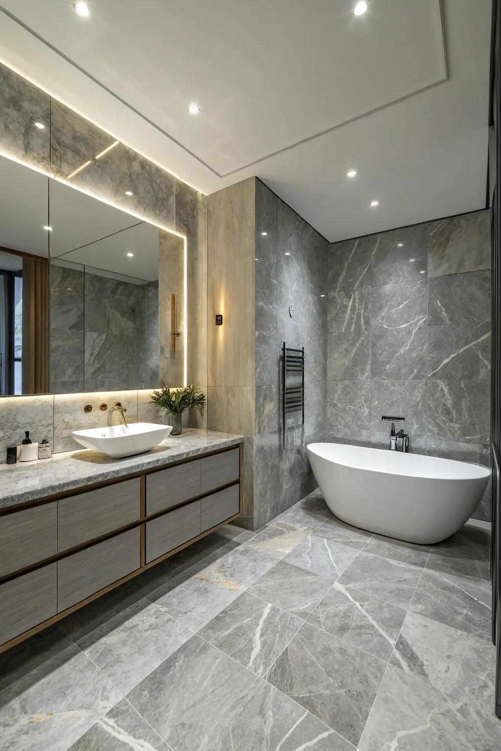 Gray marble transforms your bathroom into a luxurious spa-like retreat.