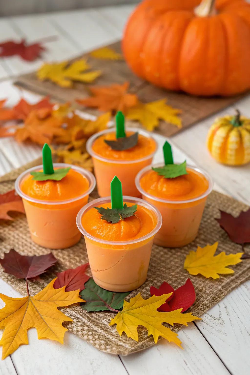 Pumpkin pudding cups ready to delight at any Halloween gathering.