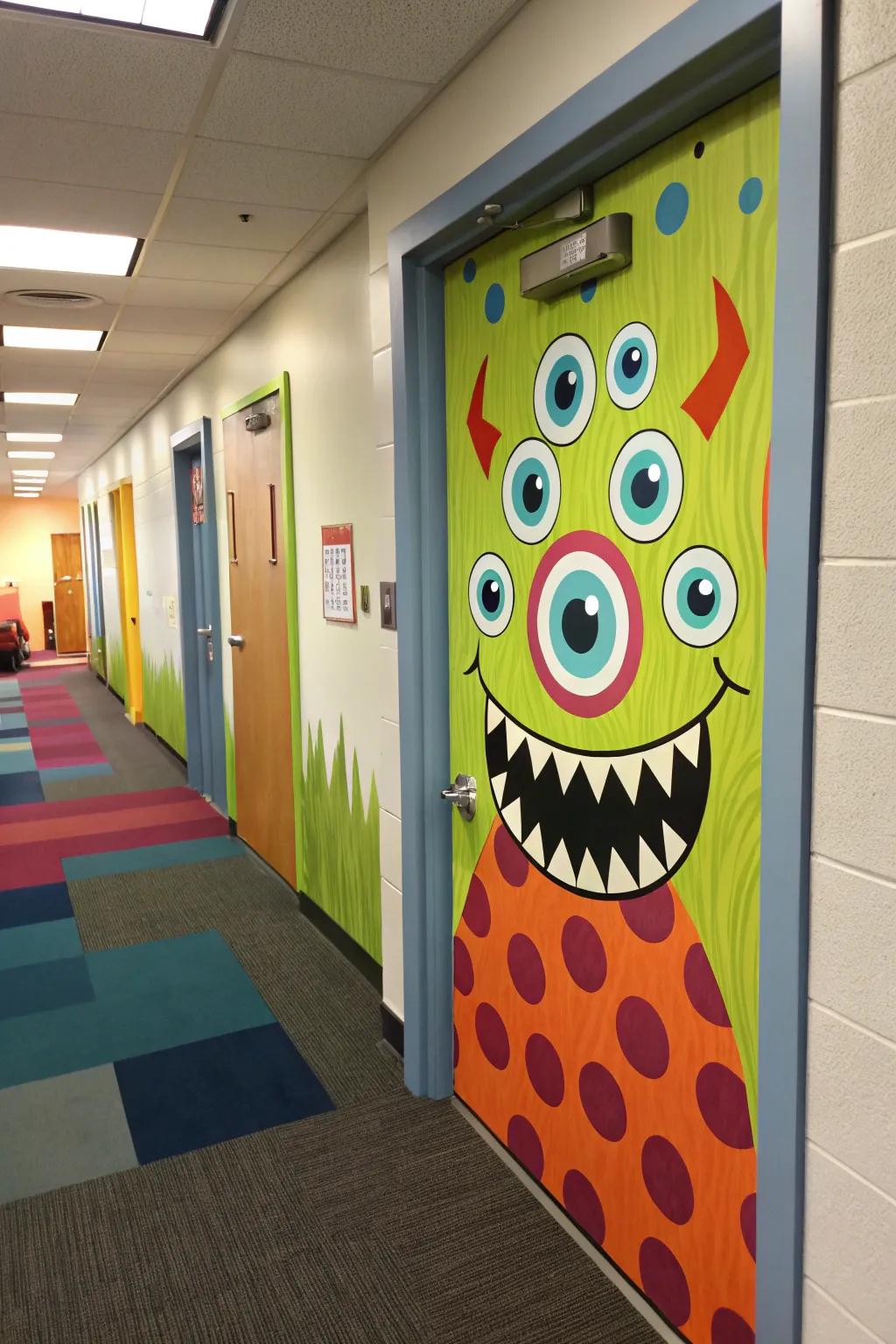 A silly monster door that's sure to bring smiles to your office.