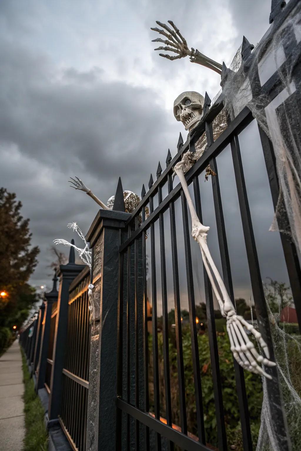 Skeletons bring a playful scare to your fence.