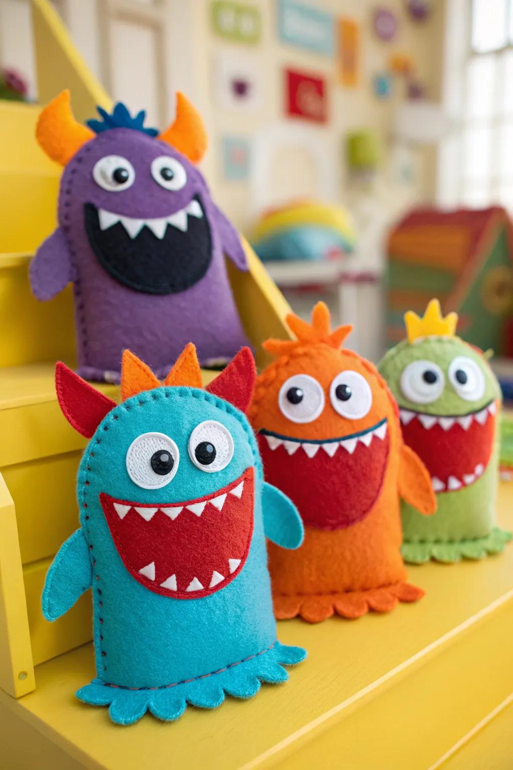 Felt monster puppets are a fun way to explore creativity.