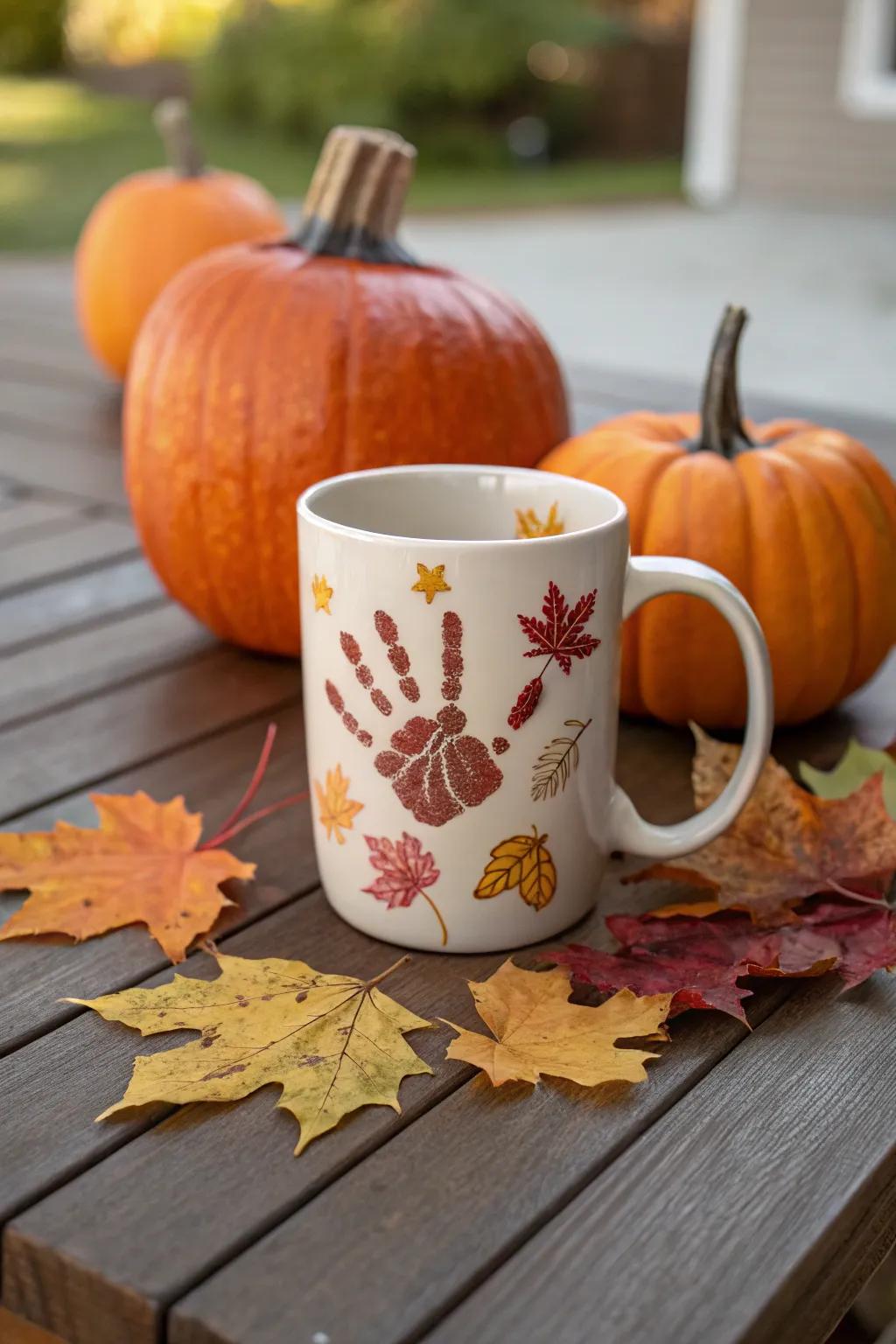 Capture the essence of each season with themed handprint mugs.