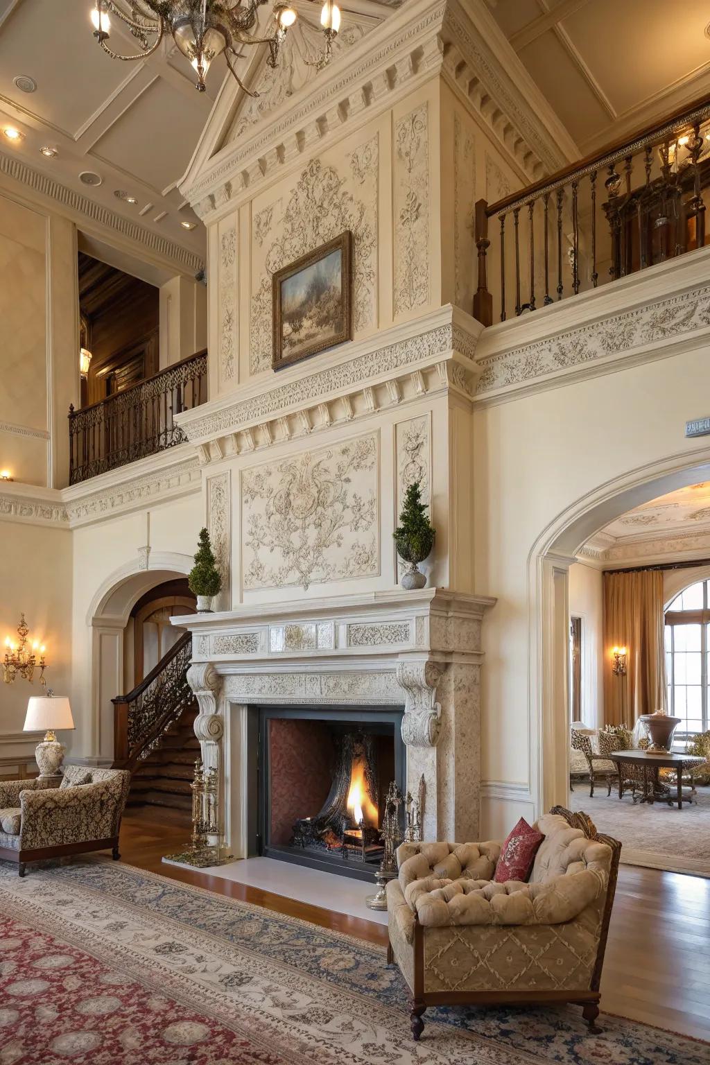 A Victorian-style fireplace offering timeless elegance in a modern setting.