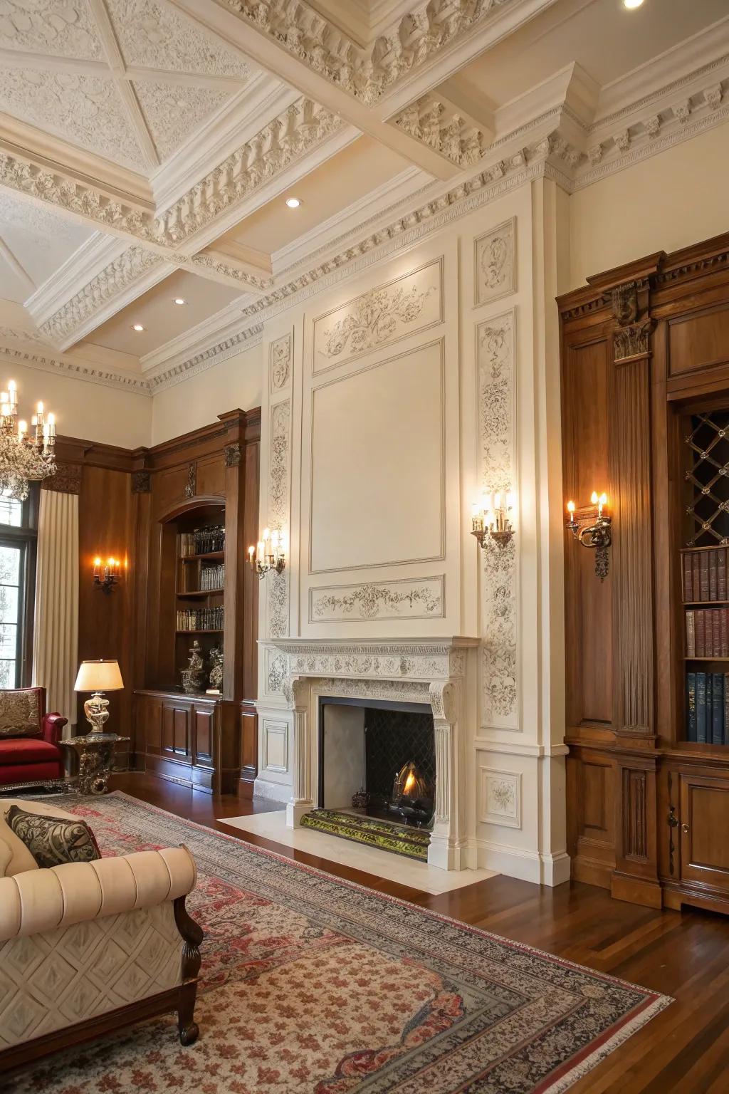 Millwork introduces architectural detail and sophistication to tall walls.