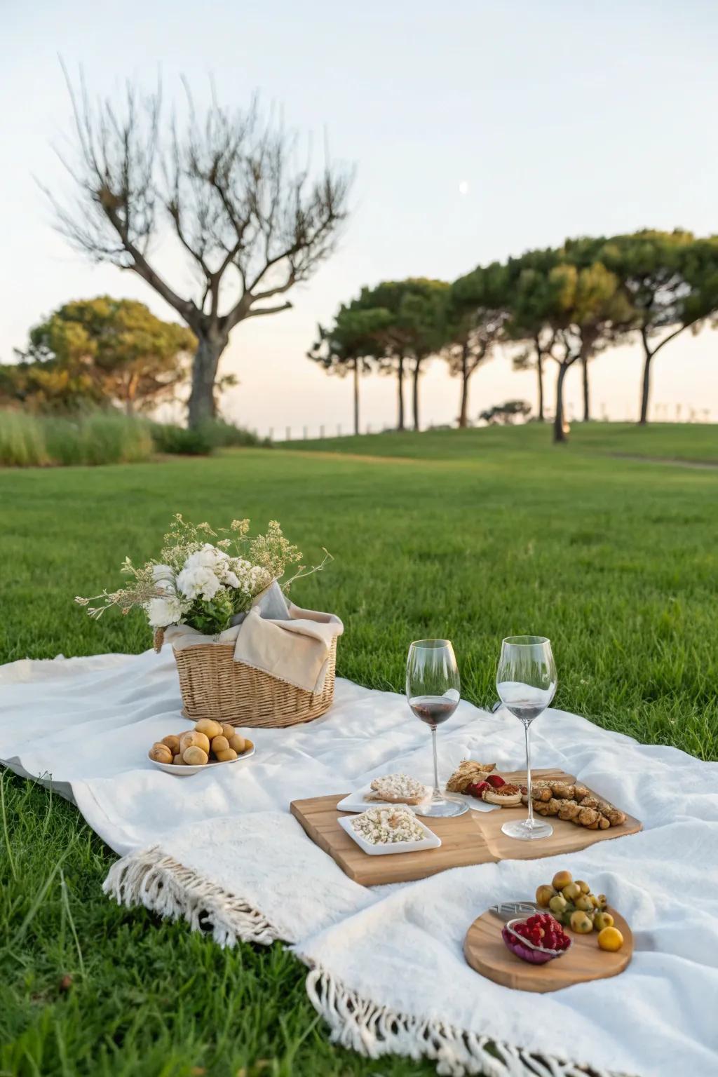 A chic picnic set ready for a romantic day outdoors.