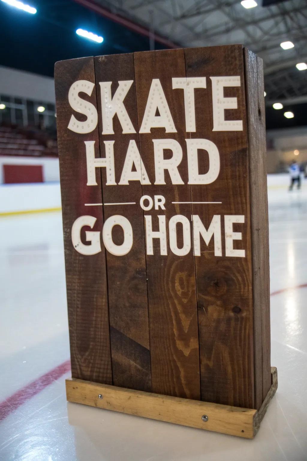 Find your motivation on and off the ice with this handcrafted quote sign!