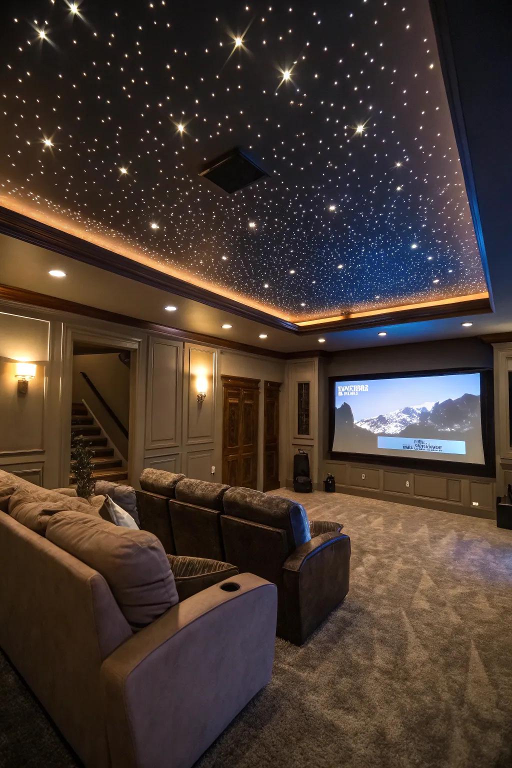 A starry ceiling brings a touch of magic to your home theater experience.