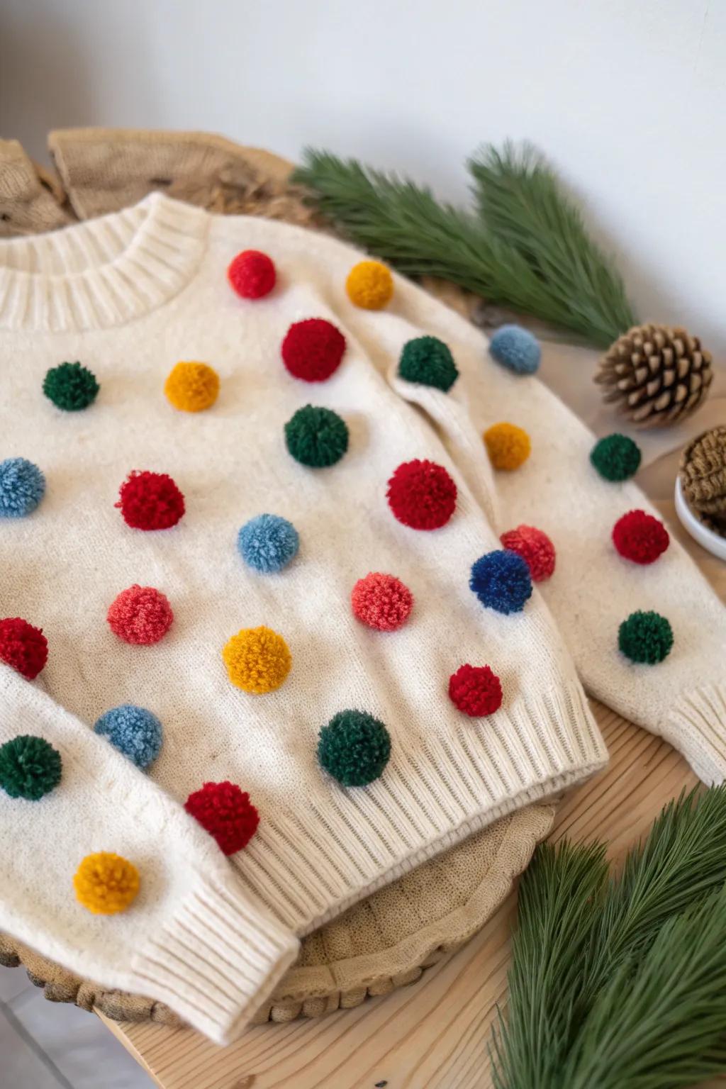 Transform your sweater into a Pom-Pom Paradise—where cozy meets colorful!