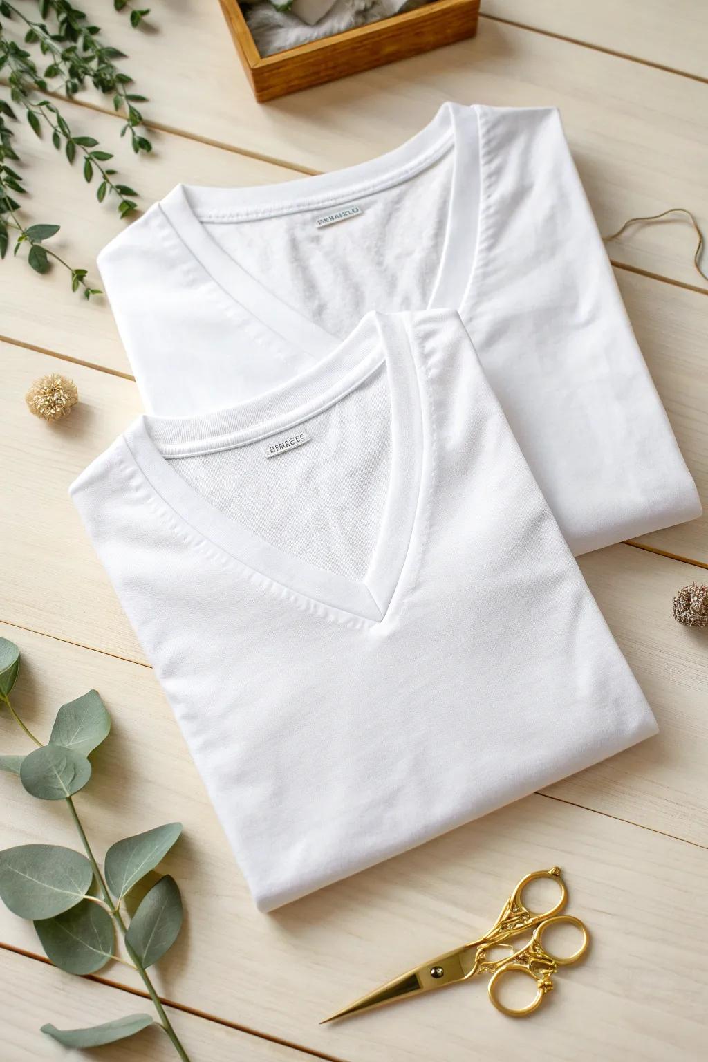Elevate your T-shirt game with a chic layered V-neck cut – no sewing needed! ✂️✨ #FashionDIY #MinimalistStyle