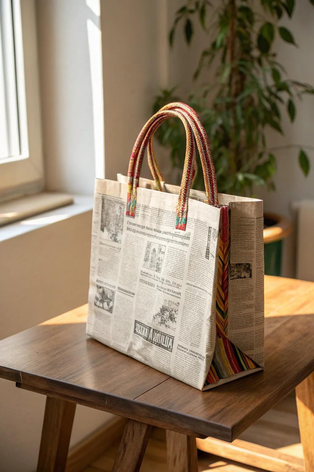 Elevate your style with eco-friendly elegance: Create your own upcycled newspaper bag today!
