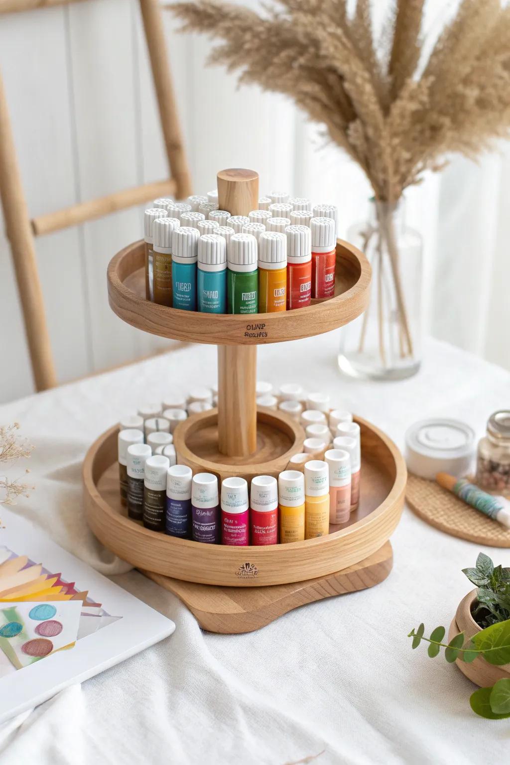 Effortless creativity at your fingertips with this stylish spinning paint carousel.