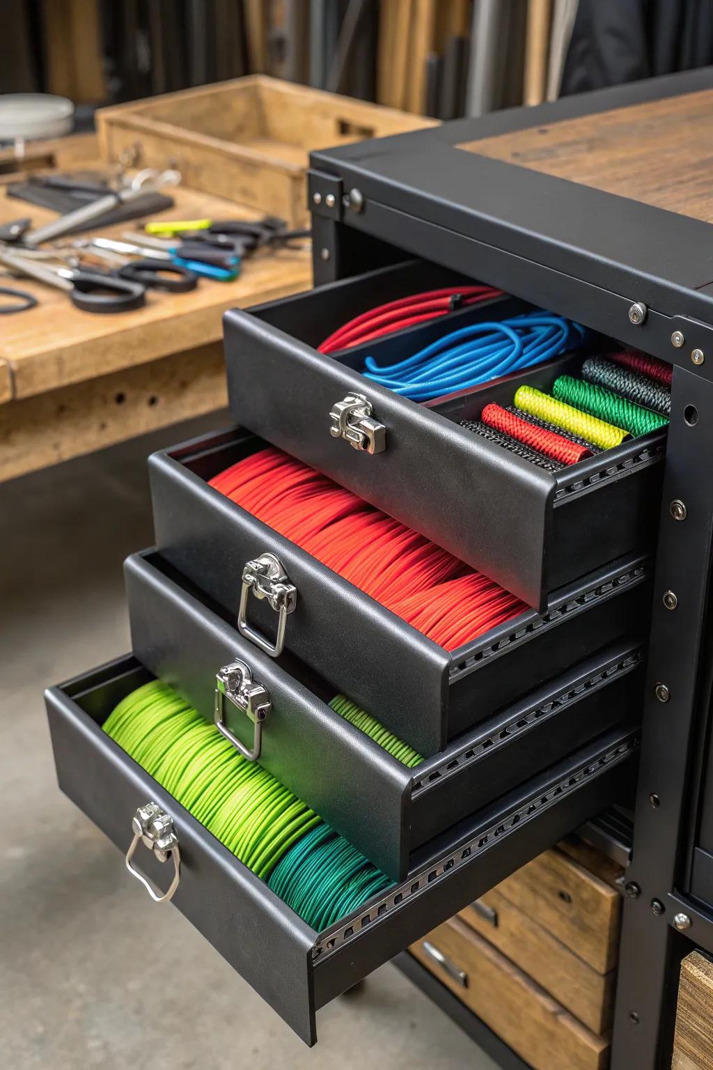 Effortlessly organized: Discover the perfect stackable storage solution for your paracord collection.