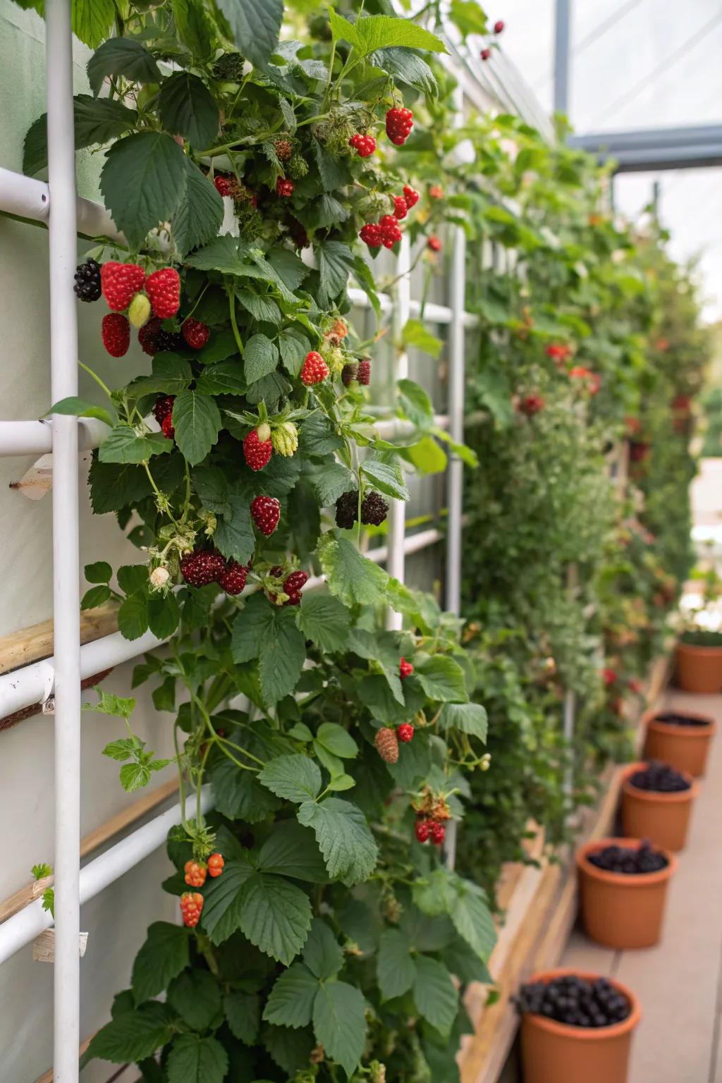 A space-saving vertical berry garden.