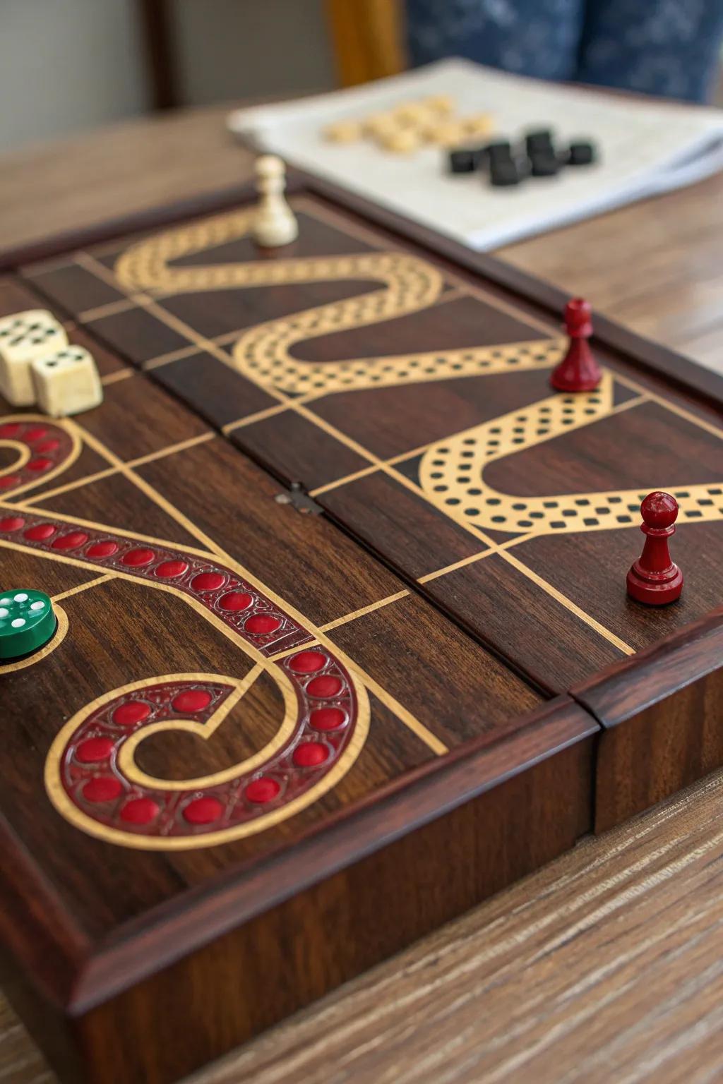 Master the twists and turns of this handcrafted serpentine path board game.