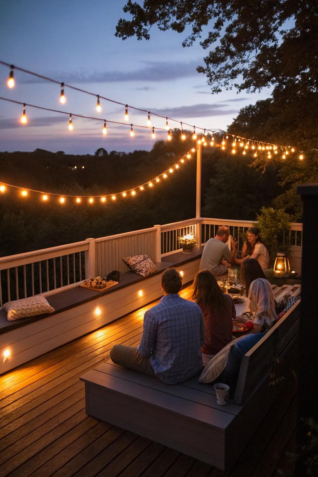 Enchanting step lights transform this deck into a nighttime haven.