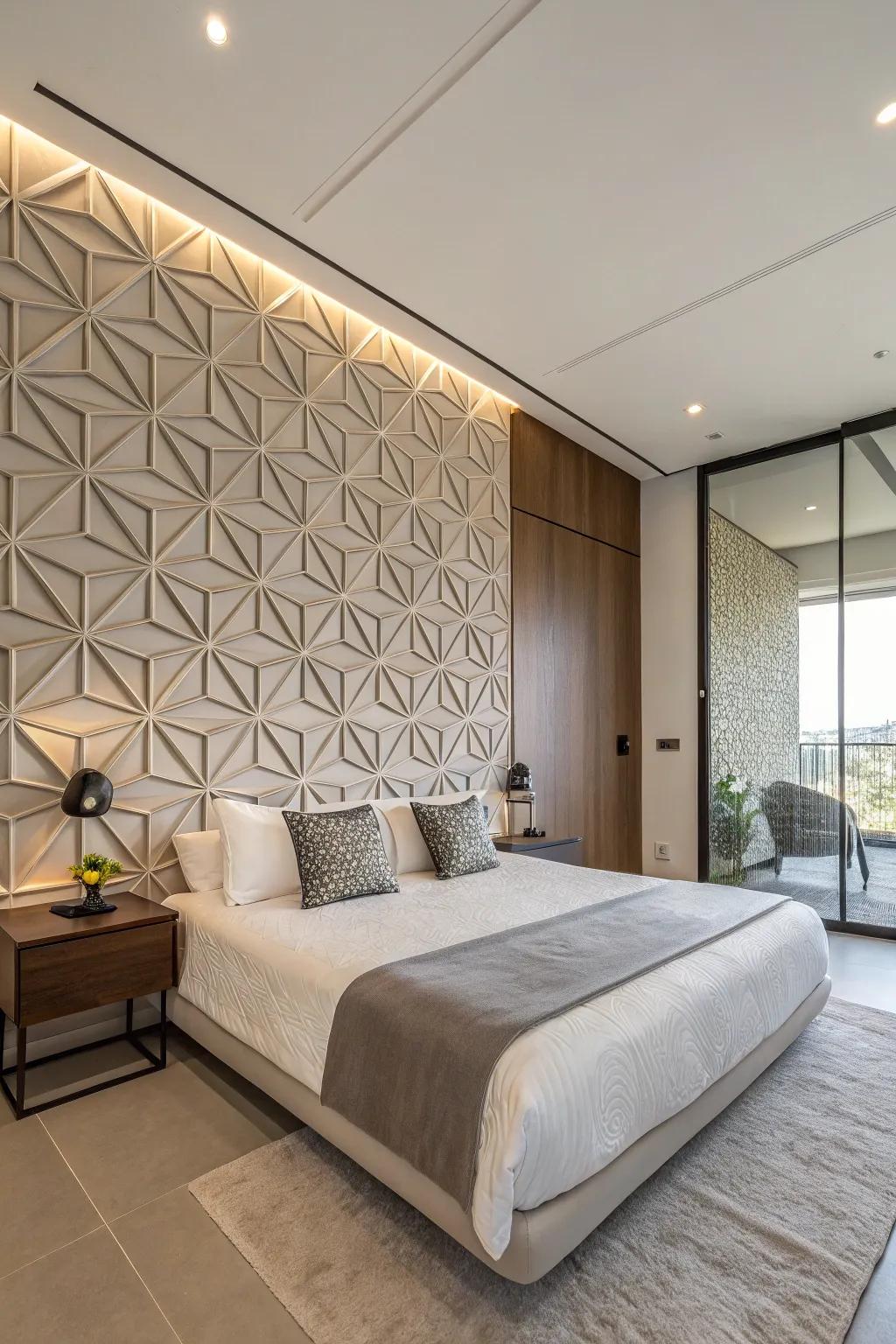 Geometric paneling adds a sophisticated touch to your bedroom.