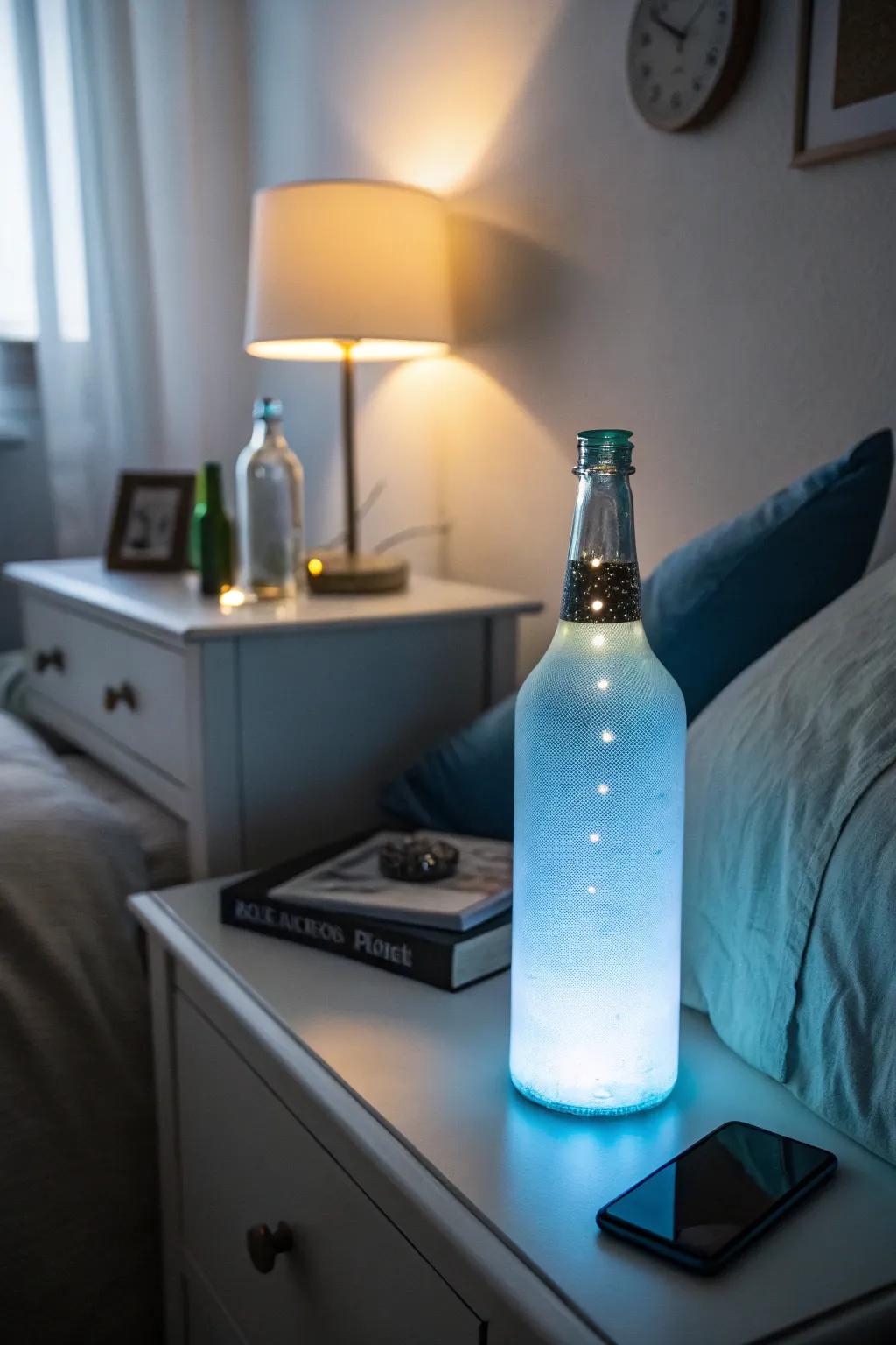 An elegant frosted glass bottle lamp for a dreamy bedroom.