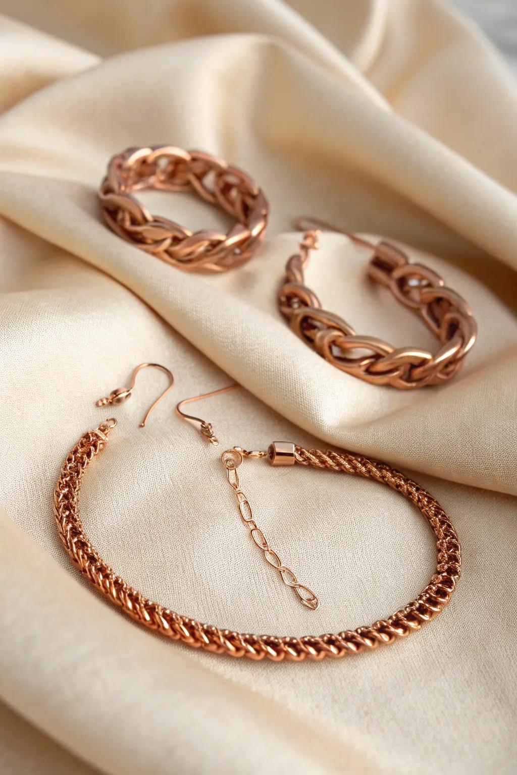 Copper jewelry adds a timeless touch to any outfit.