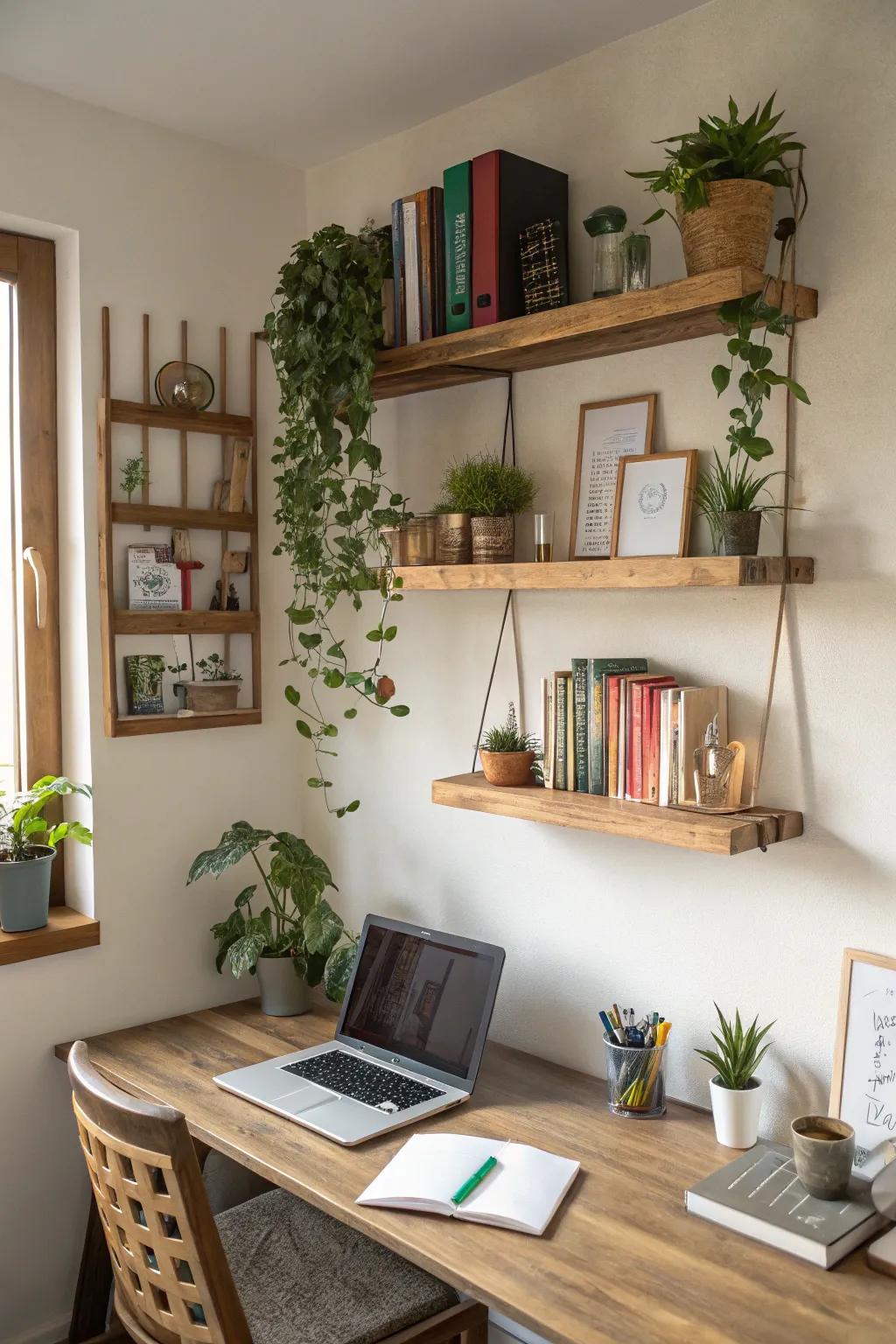 Functional and stylish stick shelves that enhance any workspace.