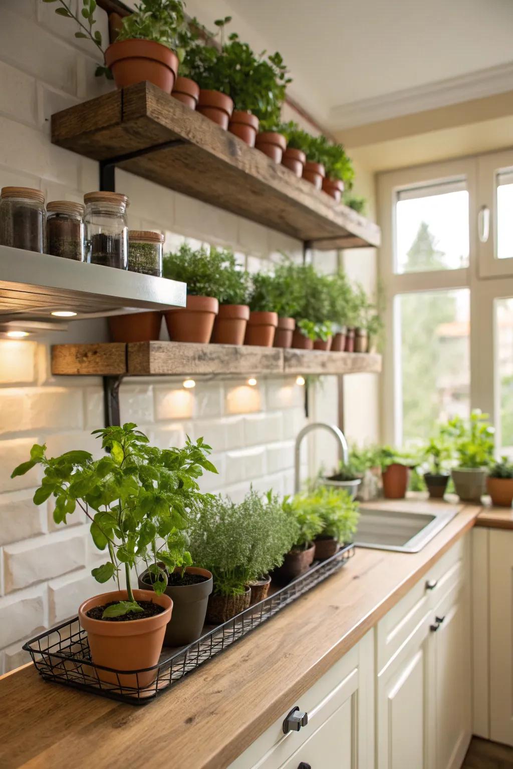 A functional and beautiful plant gallery in the kitchen.