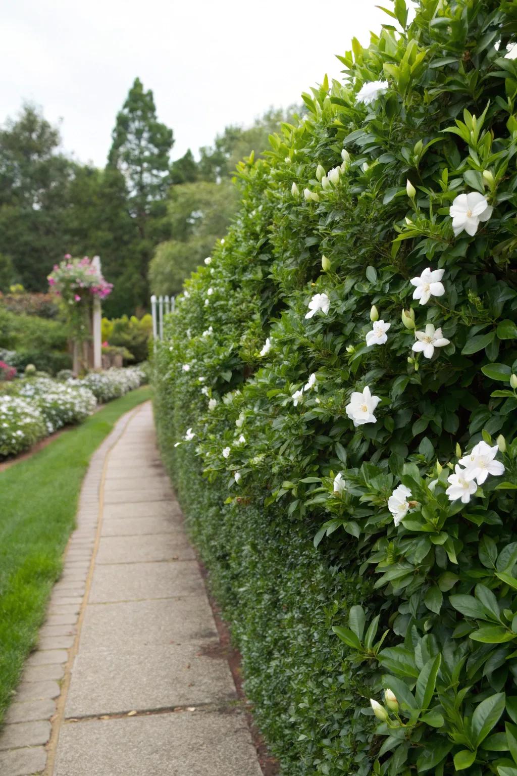 Use gardenia hedges to create a natural and fragrant privacy screen.