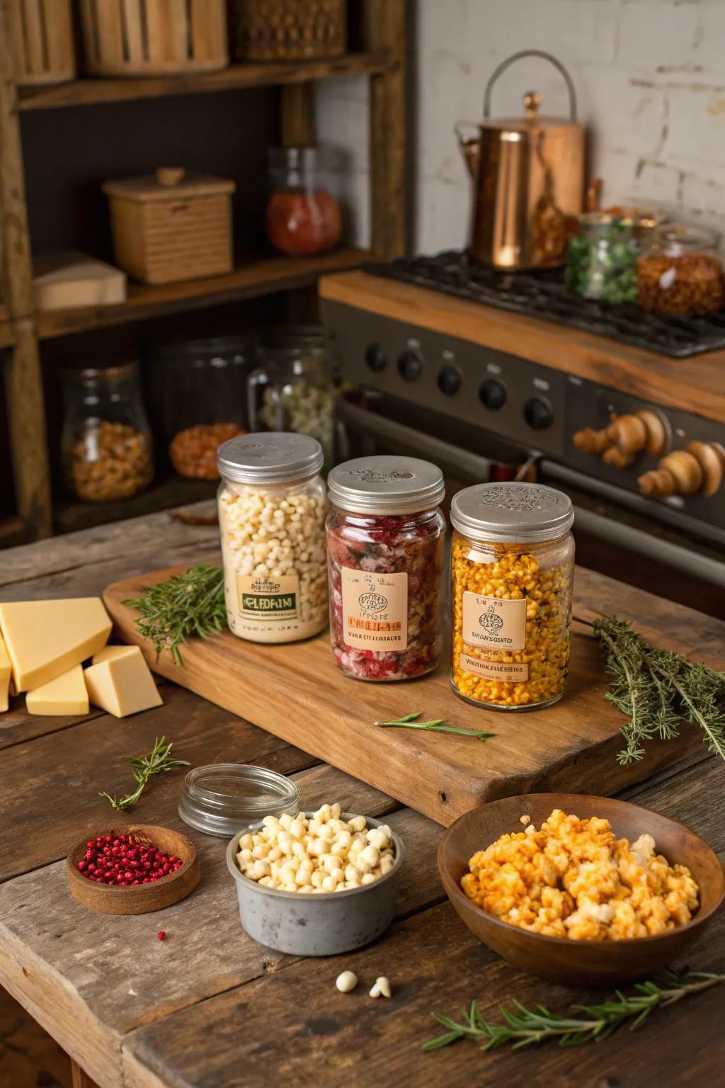 A gourmet popcorn kit, ready to elevate family movie nights with delicious flavor options.