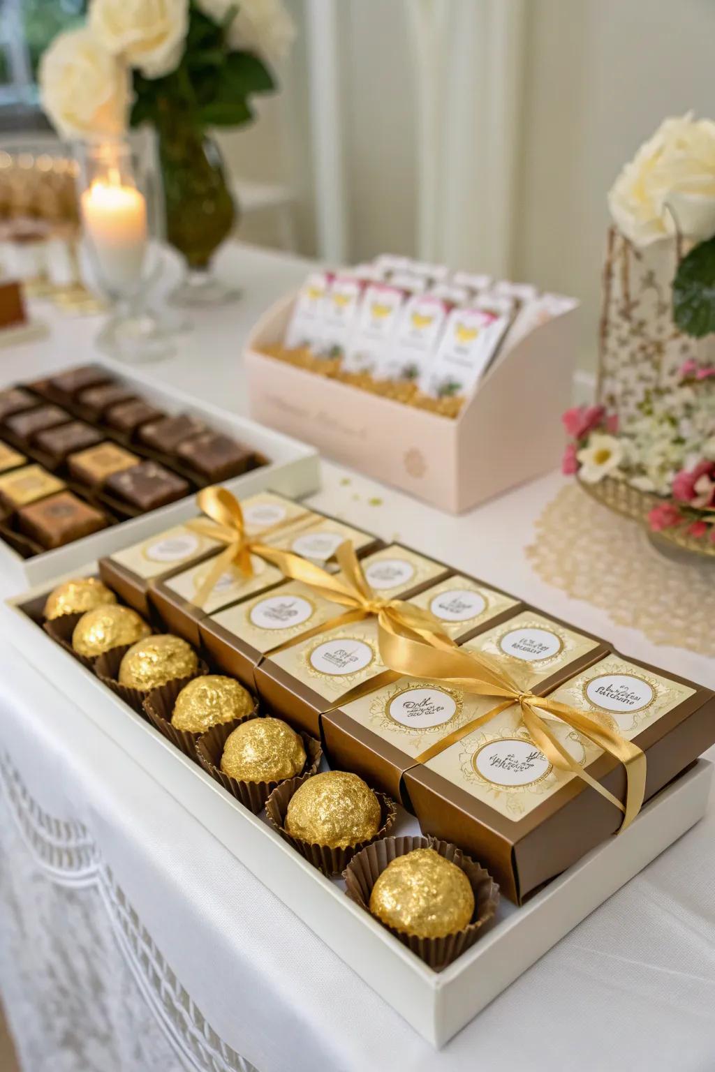 Sweeten the celebration with personalized chocolate boxes.